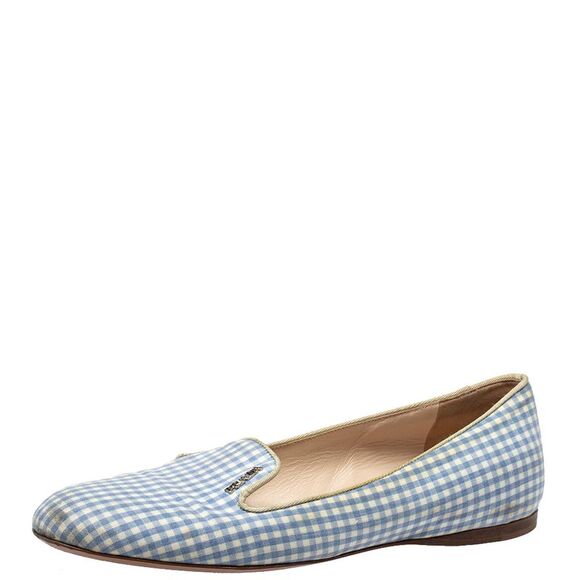 Prada Blue/White Canvas Smoking Loafers Size 37 - Picture 1 of 4